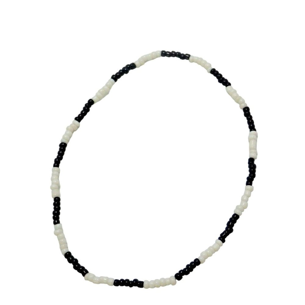 Anklet Bracelet white black beads 9 inch